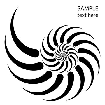 Black abstract shape in nautilus form. Geometric art. Design element for logo, prints, tattoo, sign, symbol, abstract background, template and textile pattern