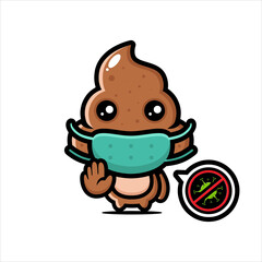 vector design of cute poo wearing mask against virus