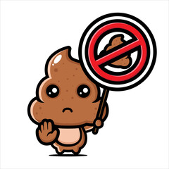 cute poo vector design holding a poop ban sign