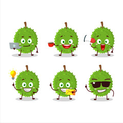 Durian cartoon character with various types of business emoticons