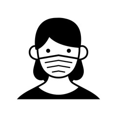 不織布マスクをする女性のイラストアイコン