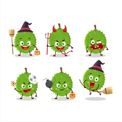 Fotobehang Halloween expression emoticons with cartoon character of durian © kongvector