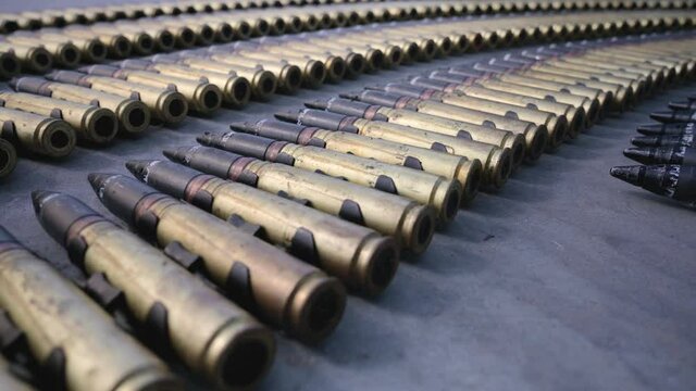 Tape of large-caliber aviation cartridges.