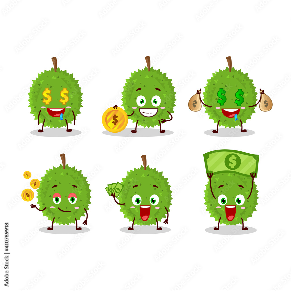 Poster Durian cartoon character with cute emoticon bring money