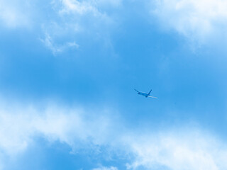 青空を上昇する飛行機