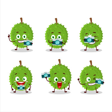 Photographer profession emoticon with durian cartoon character