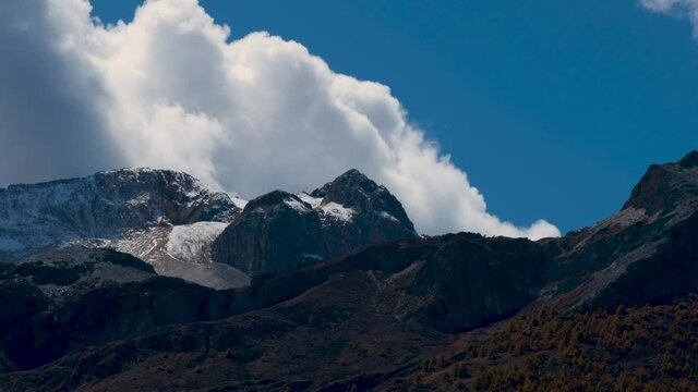 Colorful in autumn forest and snow mountain at Yading nature reserve, The last Shangri la
