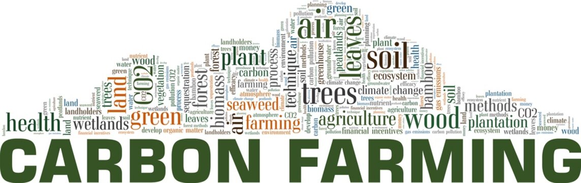 Carbon farming vector illustration word cloud isolated on a white background.