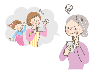 スマホの使い方が分からず困っているシニア女性