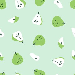 Sweet and fresh Green Pear Fruit Vector Graphic Seamless Pattern