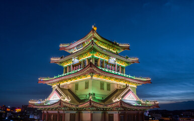 Obraz premium Night View of Hejiang Tower , Huizhou City, Guangdong province, China