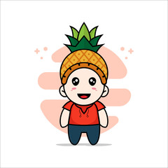 Obraz na płótnie Canvas Cute kids character design wearing pineapple hat costume.