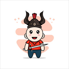 Cute kids character wearing gladiator costume.