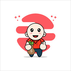 Cute kids character holding a bag of money.