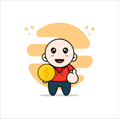 Cute kids character holding a coin.