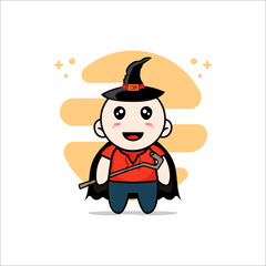 Cute kids character wearing witch costume.