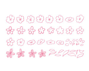 春の桜イラスト手書きセット　Hand drawn flower Cherry blossom vector illustration  for spring