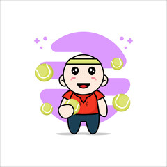 Cute kids character holding a tennis ball.