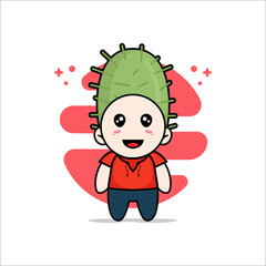 Cute kids character wearing cactus costume.