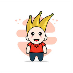 Cute kids character wearing banana costume.