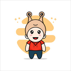 Cute kids character wearing snail costume.
