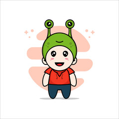 Cute kids character wearing frog costume.