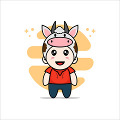 Cute kids character wearing cow costume.