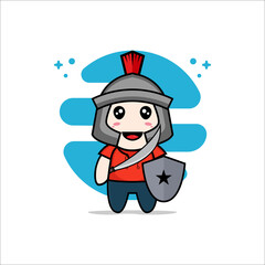 Cute kids character wearing gladiator costume.