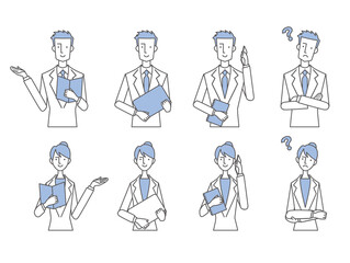 ビジネス　若い男女　スーツ　白背景　セット
