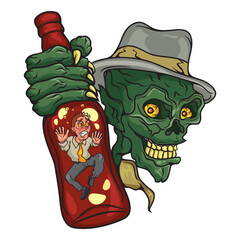 Alcohol addiction man in bottle, vector illustration cartoon