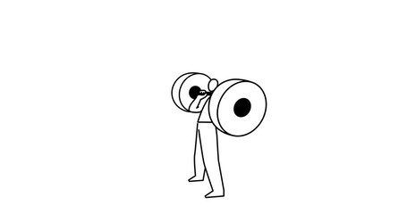 Animation of man raising the barbell. Concept of a successful man.
