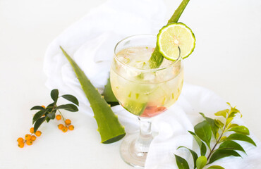 cocktail water aloe vera juice herbal healthy drinks from natural on background white 