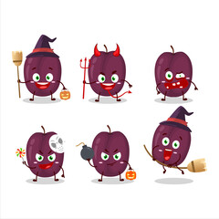 Halloween expression emoticons with cartoon character of plum