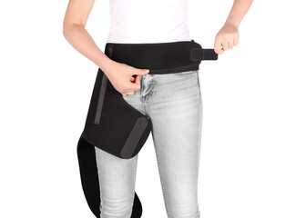 Hip Support Brace. Bandage protector on the hip joint. Medical Compression underwear. Groin...