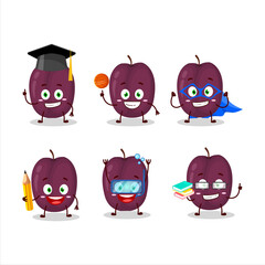 School student of plum cartoon character with various expressions