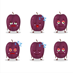 Cartoon character of plum with sleepy expression