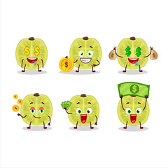 Slice of amla cartoon character with cute emoticon bring money