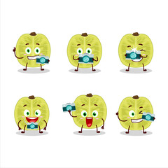 Photographer profession emoticon with slice of amla cartoon character