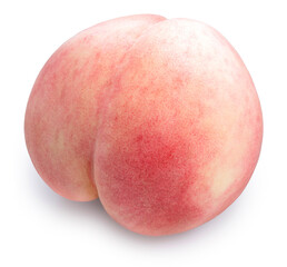 Peach fruit with leaf isolated on white background, Fresh Peach on White Background With clipping path.