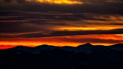 An awesome sky over the mountains. Pikui mountain range, The Carpathians, Ukraine.