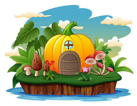Illustration of an pumpkin house on the island