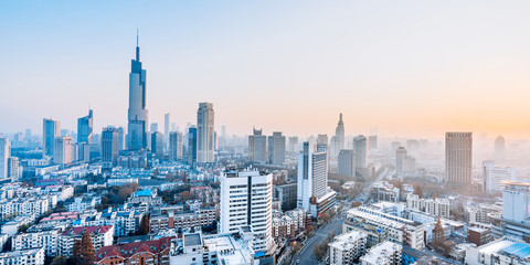 Dusk scenery of Zifeng Building and city skyline in Nanjing, Jiangsu, China 