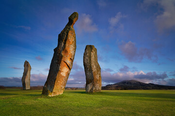 sunrise over the standing stones at lundin links, fife, Scotland