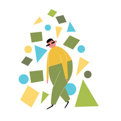 Cartoon character with geometric shapes. A lot of psychological problems. Procrastination. Color vector hand-drawn illustration. Flat style. All elements are isolated on a white background.