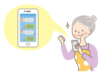 スマホでメール操作をするシニア女性