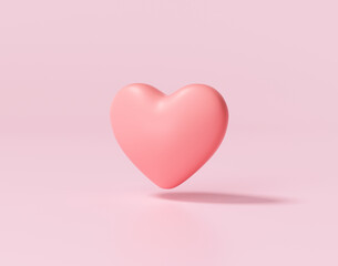 Fototapeta na wymiar 3d Red heart on pink background. heart icon, like and love 3d render illustration