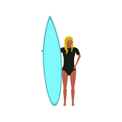 surfer woman vector with surfboard