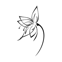 one stylized blooming flower on a short stalk without leaves in black lines on a white background