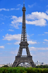 The symbol of Paris - the Eiffel Tower on a clear summer day