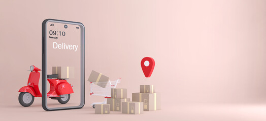 Online delivery service concept, online order tracking,Logistics and Delivery, on mobile. 3D rendering.